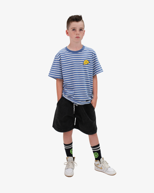 STRIPED SMILEY TEE - BLUE