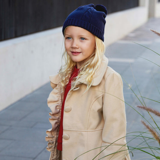 FRILLED COLLARED OVERCOAT - BEIGE