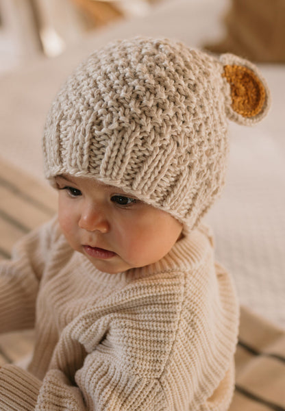 BEAR BEANIE - OATMEAL