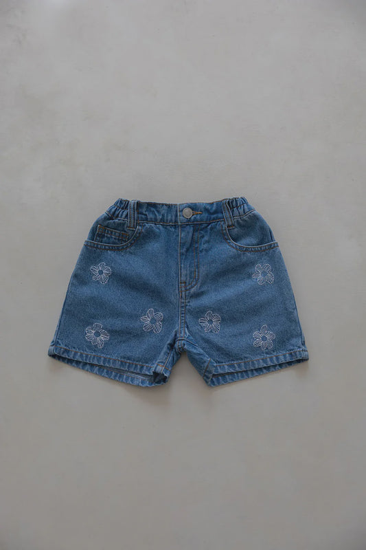 FLOWER DENIM SHORTS
