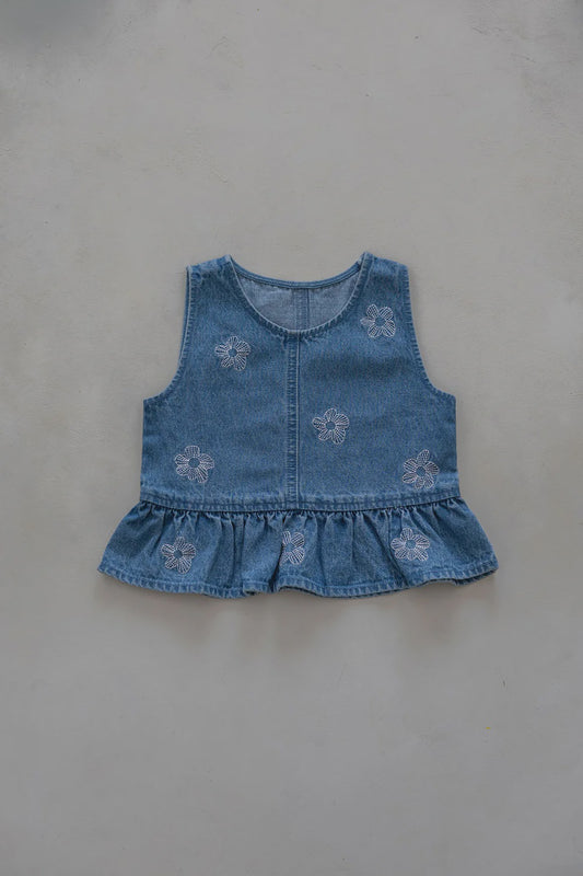 DENIM FLOWER TOP