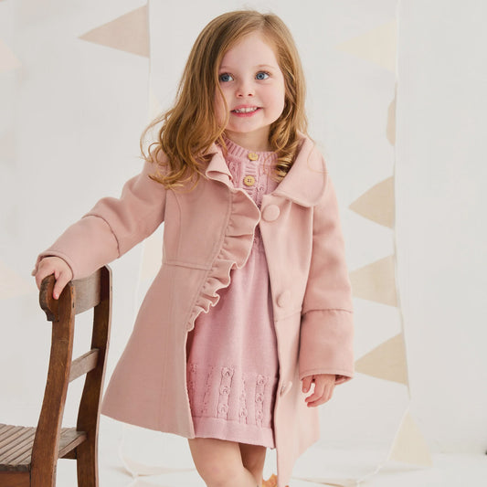 FRILLED COLLARED OVERCOAT - DUSTY PINK