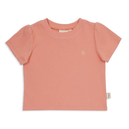 RIB PUFF SLEEVE TEE - CORAL
