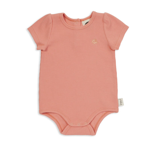 RIB PUFF SLEEVE BODYSUIT - CORAL