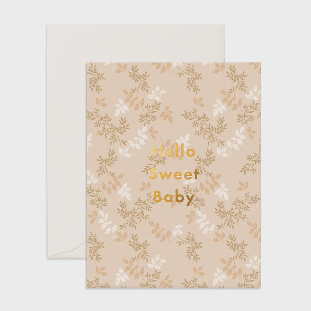 HELLO SWEET BABY CEDARWOOD GREETING CARD