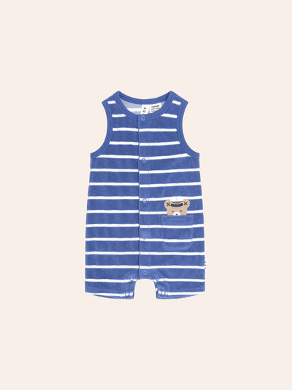 NAUTICAL PEEKABOO HUX TOWELLING ROMPER - COBALT WHITE