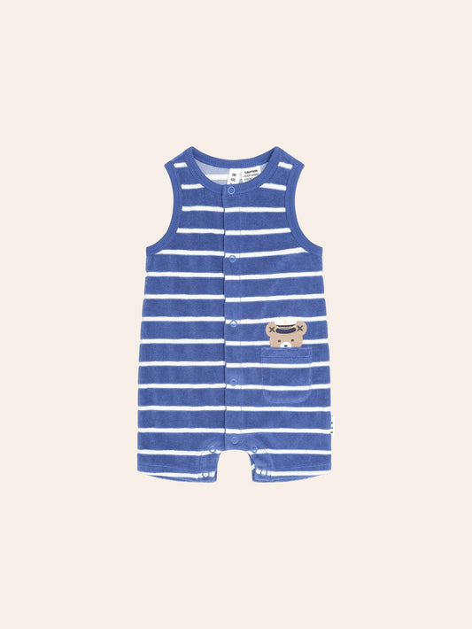 NAUTICAL PEEKABOO HUX TOWELLING ROMPER - COBALT WHITE
