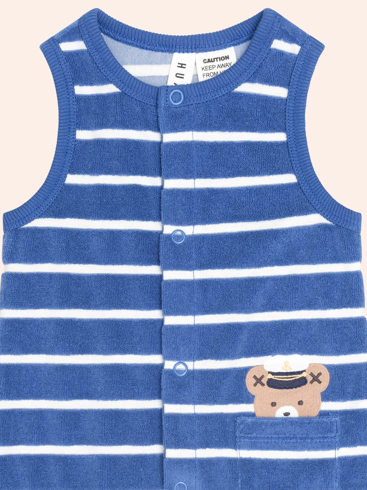 NAUTICAL PEEKABOO HUX TOWELLING ROMPER - COBALT WHITE