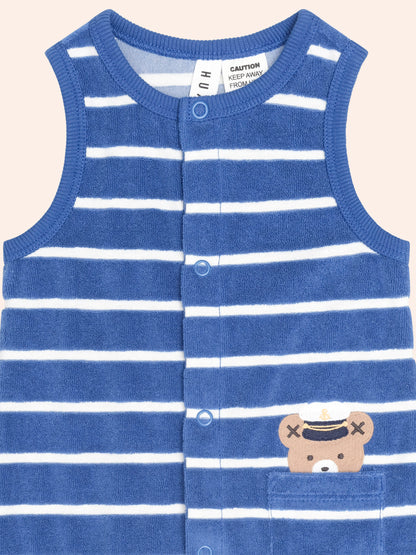 NAUTICAL PEEKABOO HUX TOWELLING ROMPER - COBALT WHITE