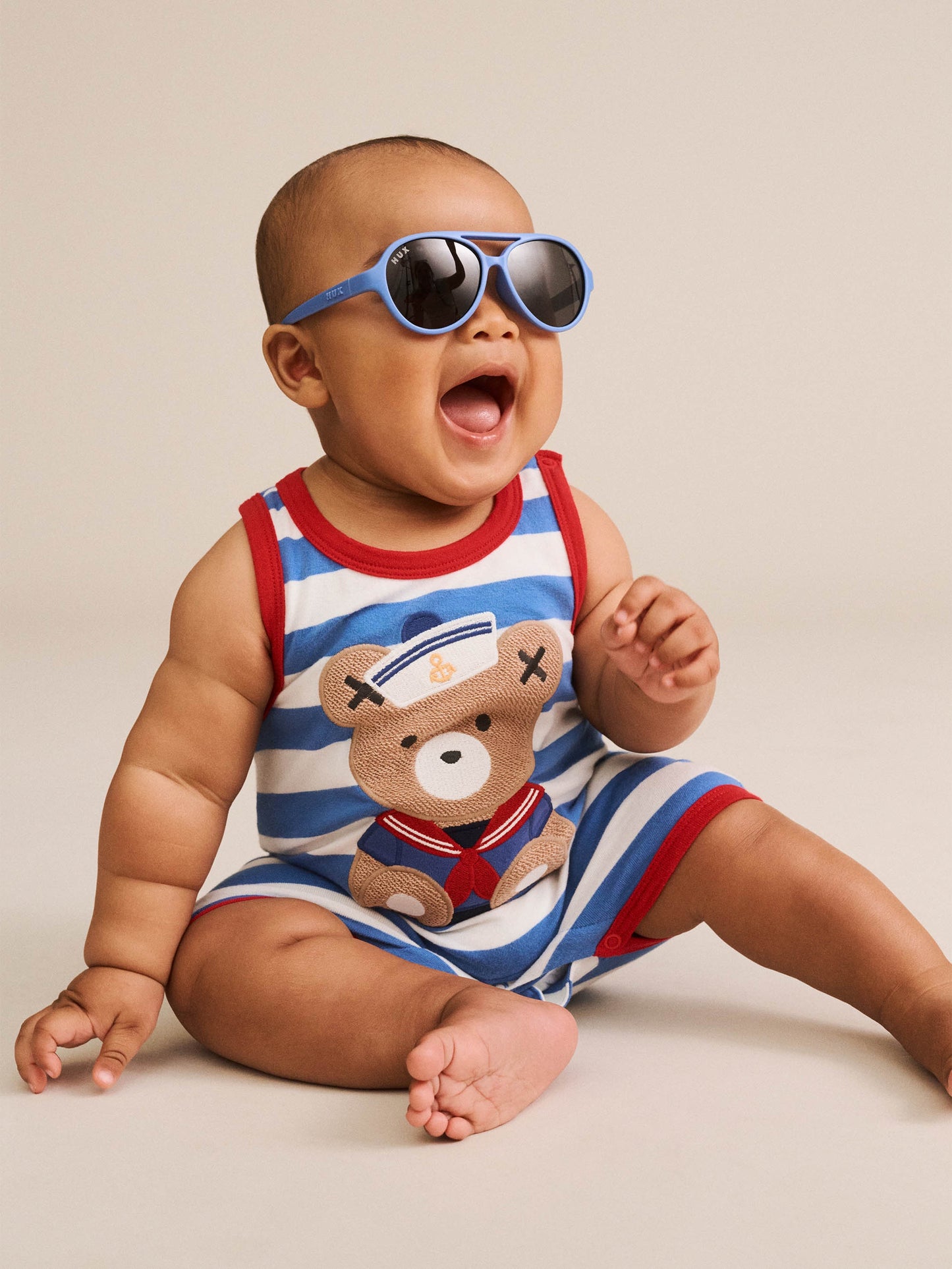NAUTICAL STRIPE  HUX SITTING ROMPER - COBALT ALMOND MILK STRIPE