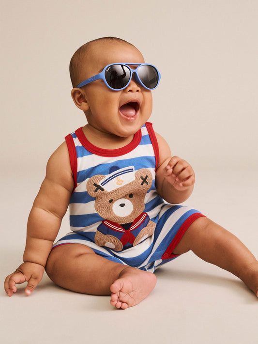 NAUTICAL STRIPE  HUX SITTING ROMPER - COBALT ALMOND MILK STRIPE