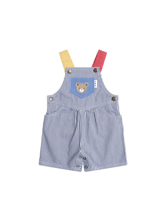 CLASSIC STRIPE SHORT OVERALLS - NAVY ALMOND MILK