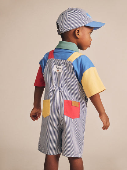 CLASSIC STRIPE SHORT OVERALLS - NAVY ALMOND MILK