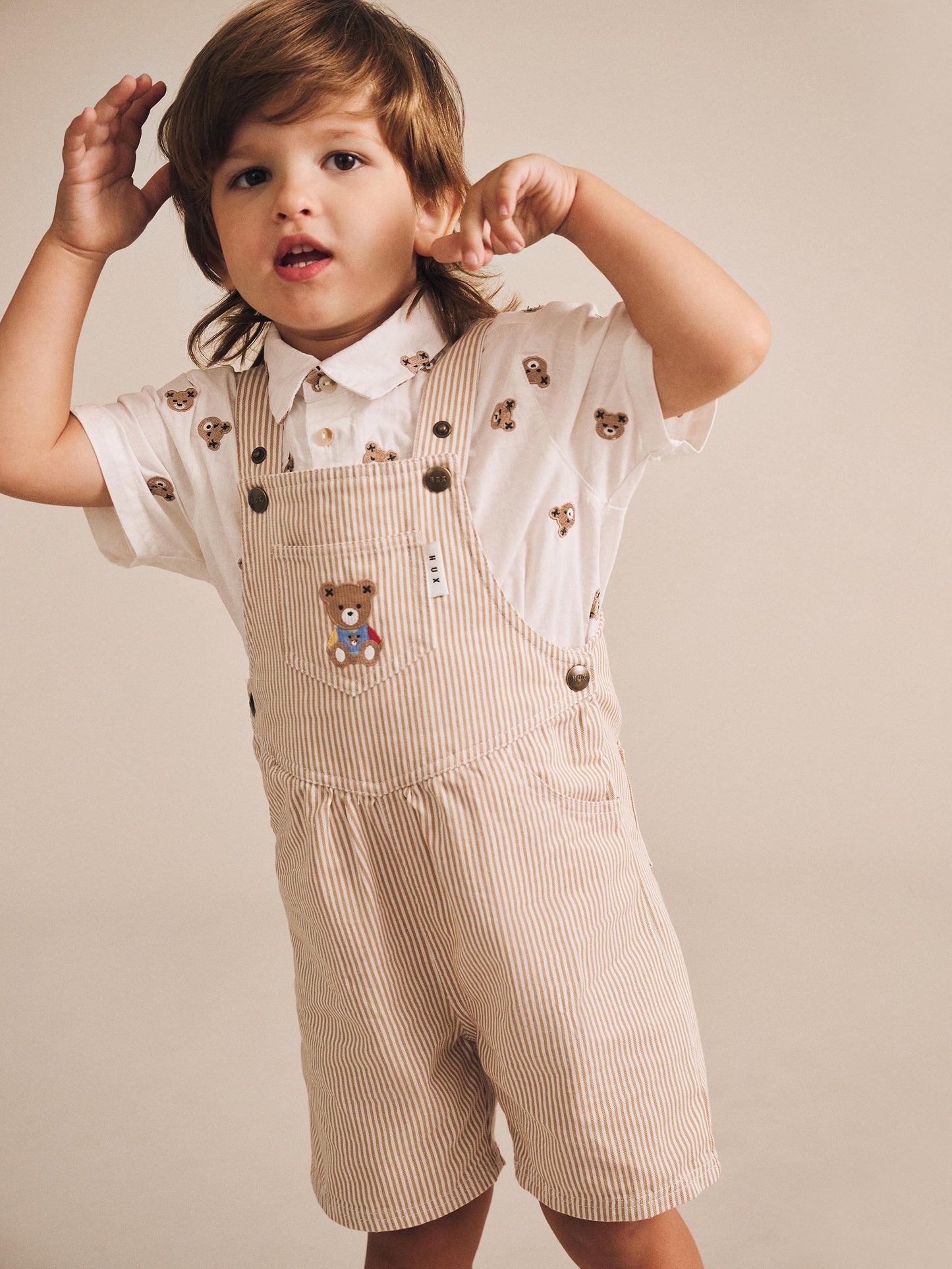 SANDBOX STRIPE SHORT OVERALLS - SAND ALMOND MILK