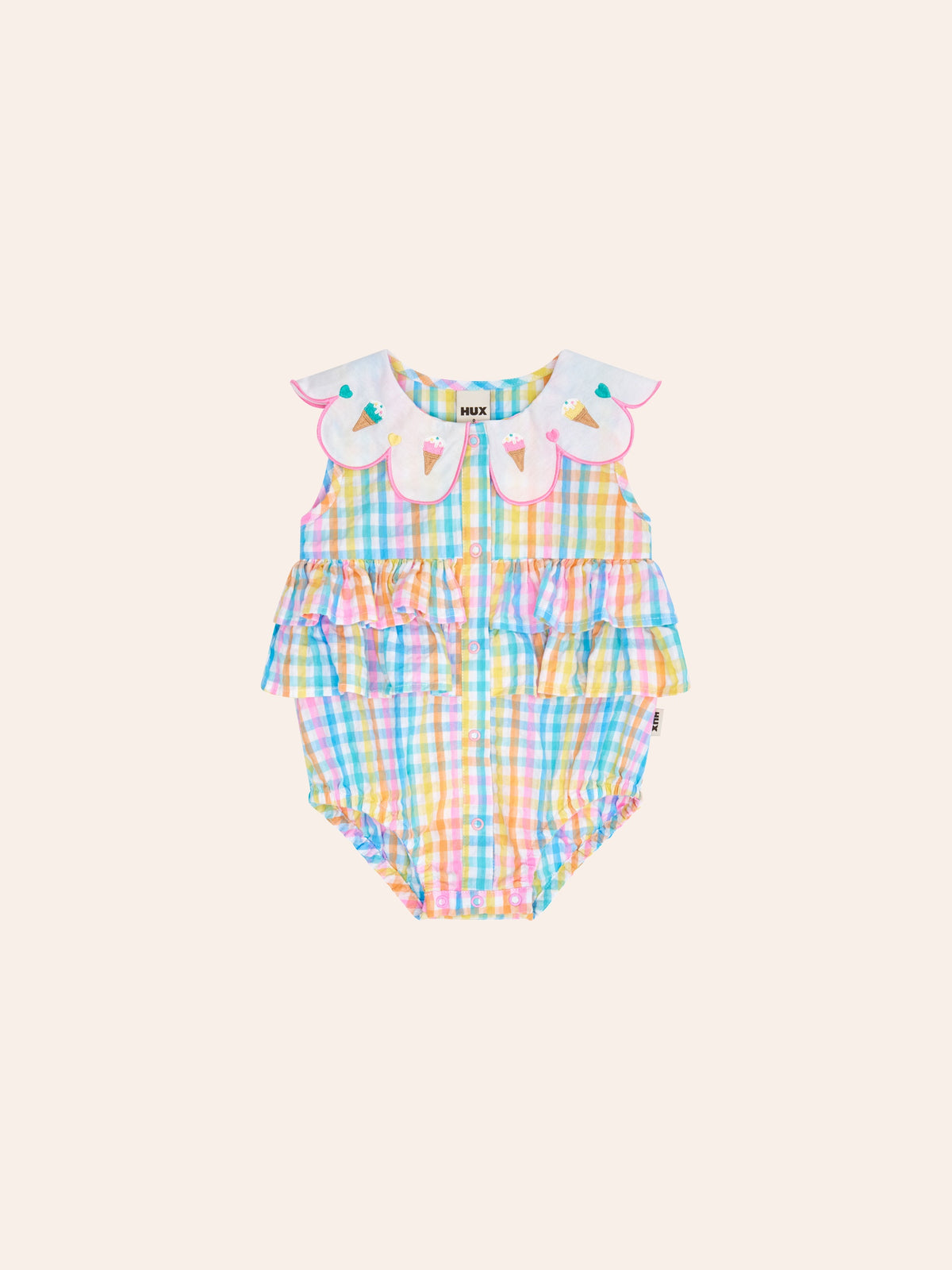 ICE CREAM RAINBOW CHECK COLLAR ROMPER