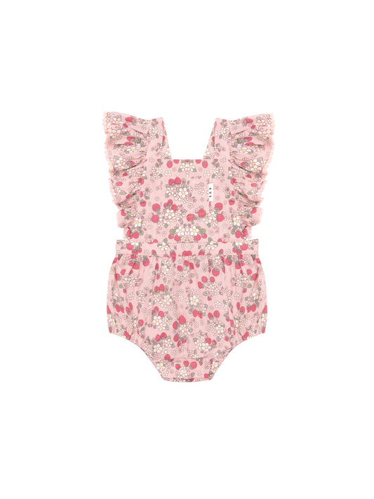VINTAGE STRAWBERRY FRILL PLAYSUIT - BLUSH