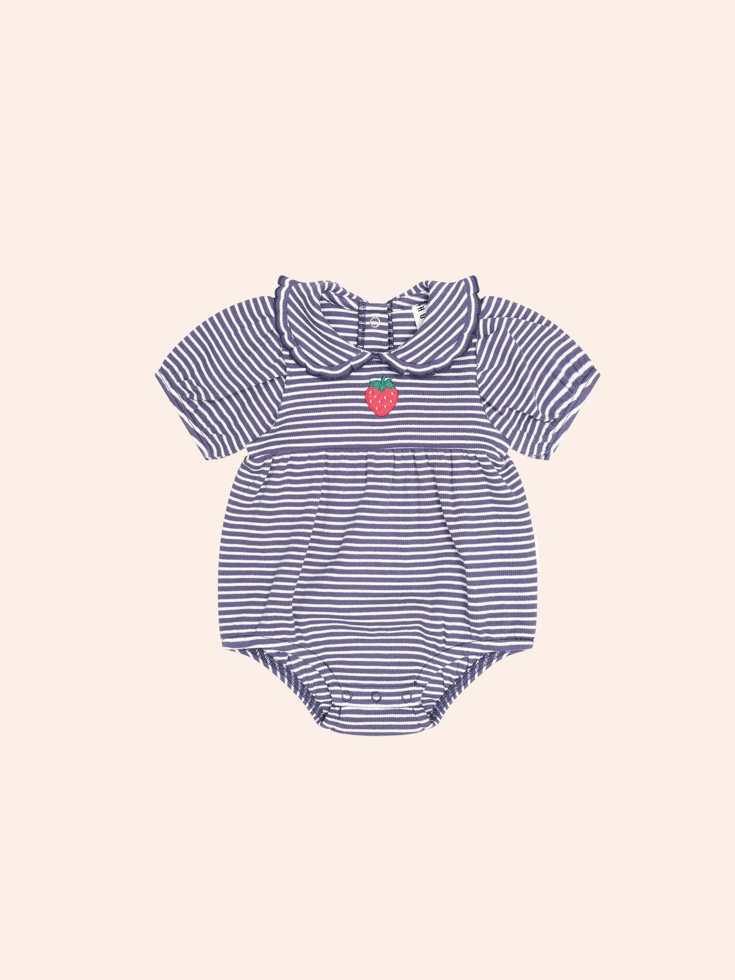 INK STRIPE RIB COLLAR ROMPER - INK ALMOND STRIPE