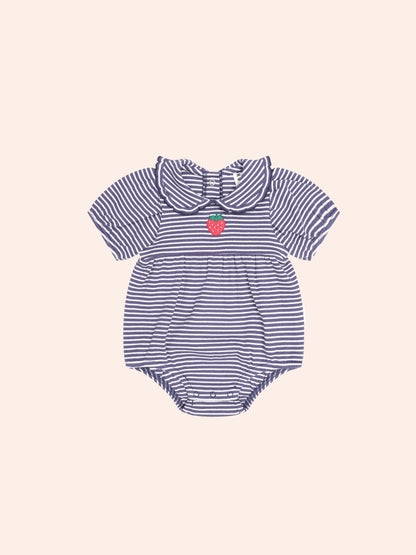 INK STRIPE RIB COLLAR ROMPER - INK ALMOND STRIPE