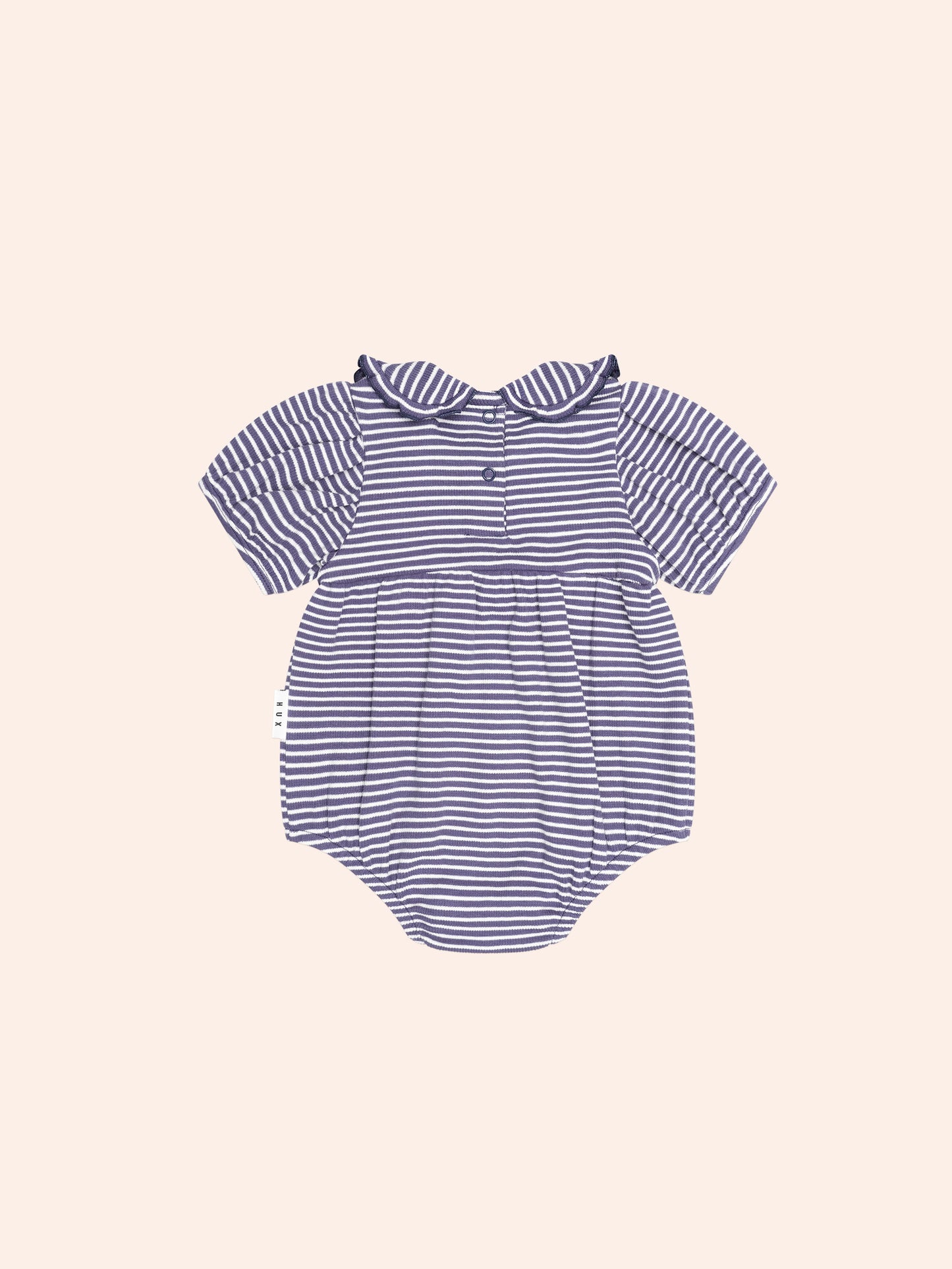 INK STRIPE RIB COLLAR ROMPER - INK ALMOND STRIPE
