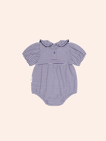 INK STRIPE RIB COLLAR ROMPER - INK ALMOND STRIPE