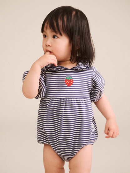 INK STRIPE RIB COLLAR ROMPER - INK ALMOND STRIPE