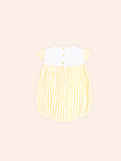 FLOWER FIELD STRIPE PLAYSUIT - GOLDEN ALMOND MILK