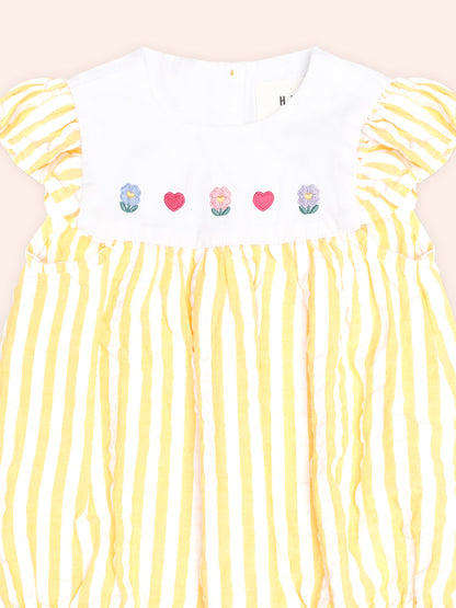 FLOWER FIELD STRIPE PLAYSUIT - GOLDEN ALMOND MILK