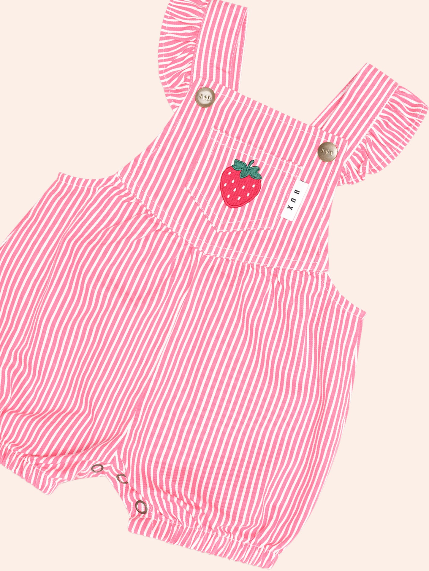 STRAWBERRY EMB STRIPE PLAYSUIT - HONEYSUCKLE ALMOND MILK