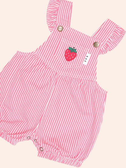 STRAWBERRY EMB STRIPE PLAYSUIT - HONEYSUCKLE ALMOND MILK