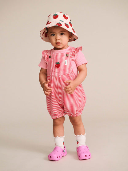 STRAWBERRY EMB STRIPE PLAYSUIT - HONEYSUCKLE ALMOND MILK