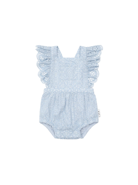 BRODERIE FRILL PLAYSUIT - INDIGO