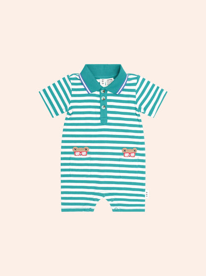 GREEN STRIPE VACAY HUX ROMPER