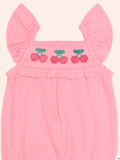 CHERRY EMB PLAYSUIT - FLAMINGO