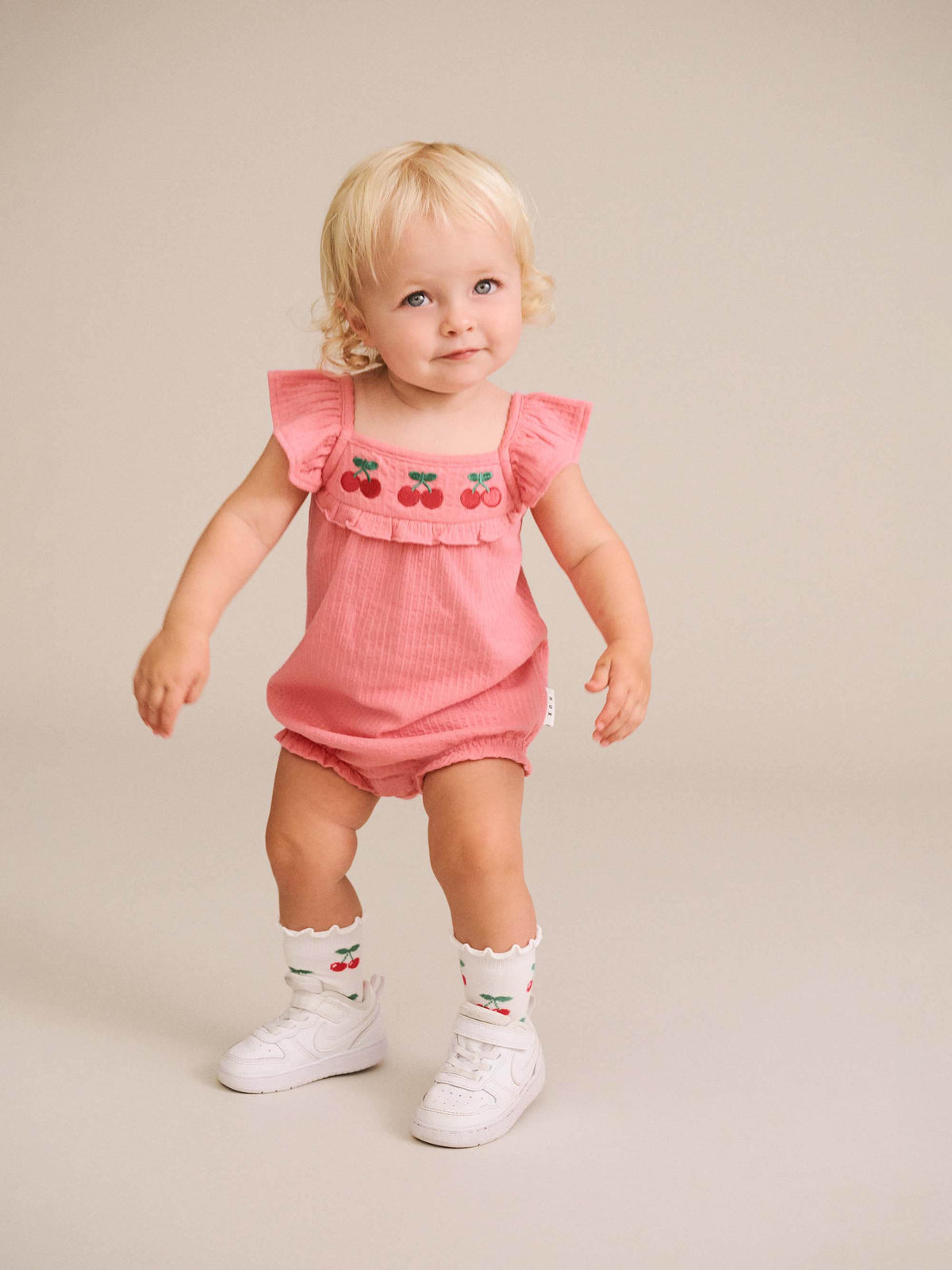 CHERRY EMB PLAYSUIT - FLAMINGO