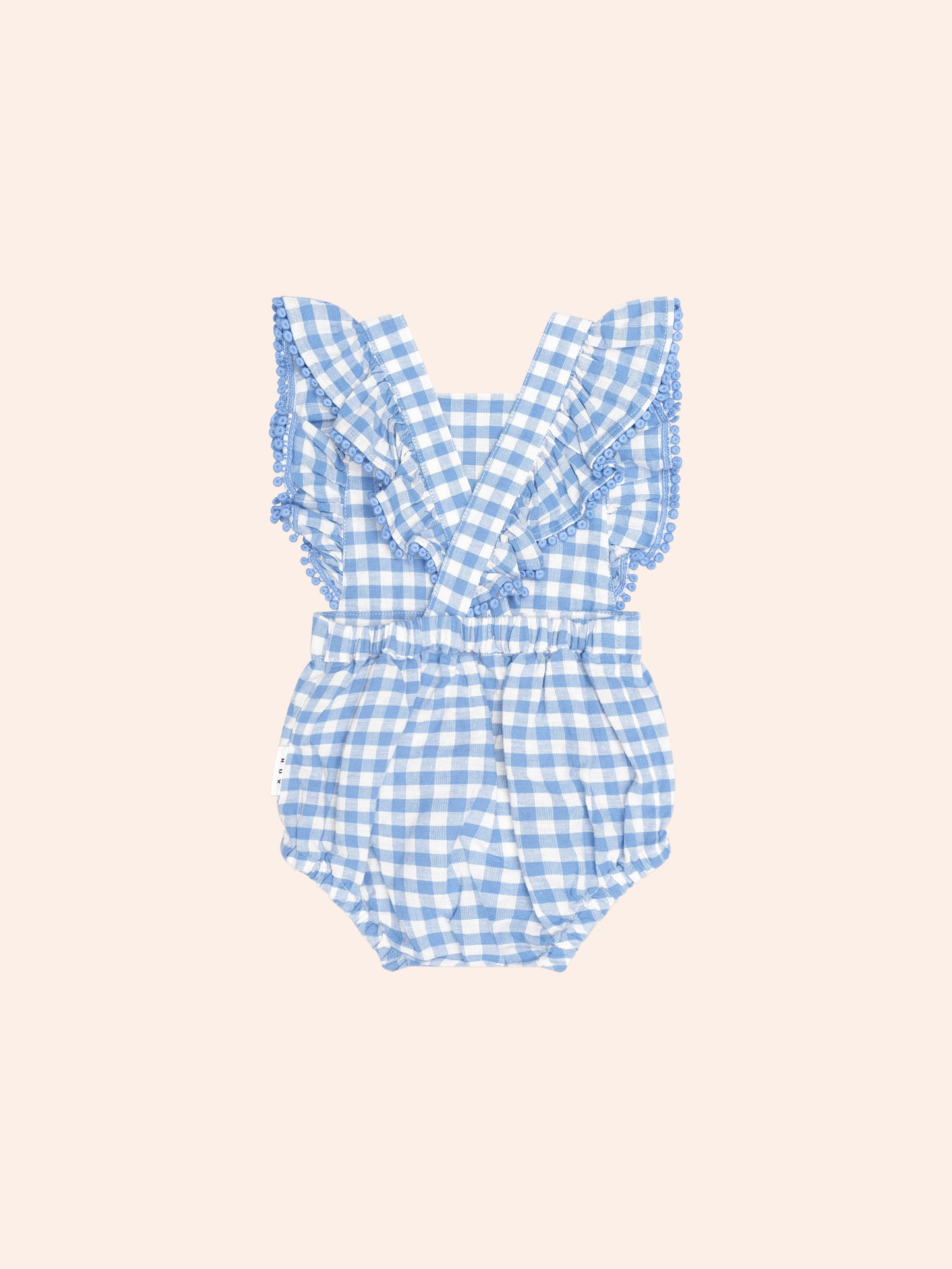 GINGHAM BOW PLAYSUIT - DUSTY BLUE