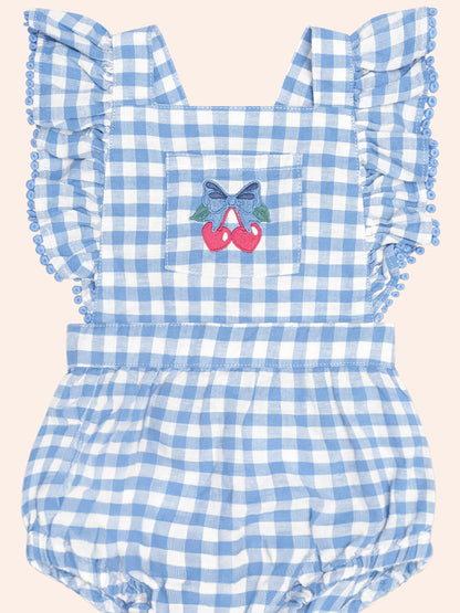 GINGHAM BOW PLAYSUIT - DUSTY BLUE