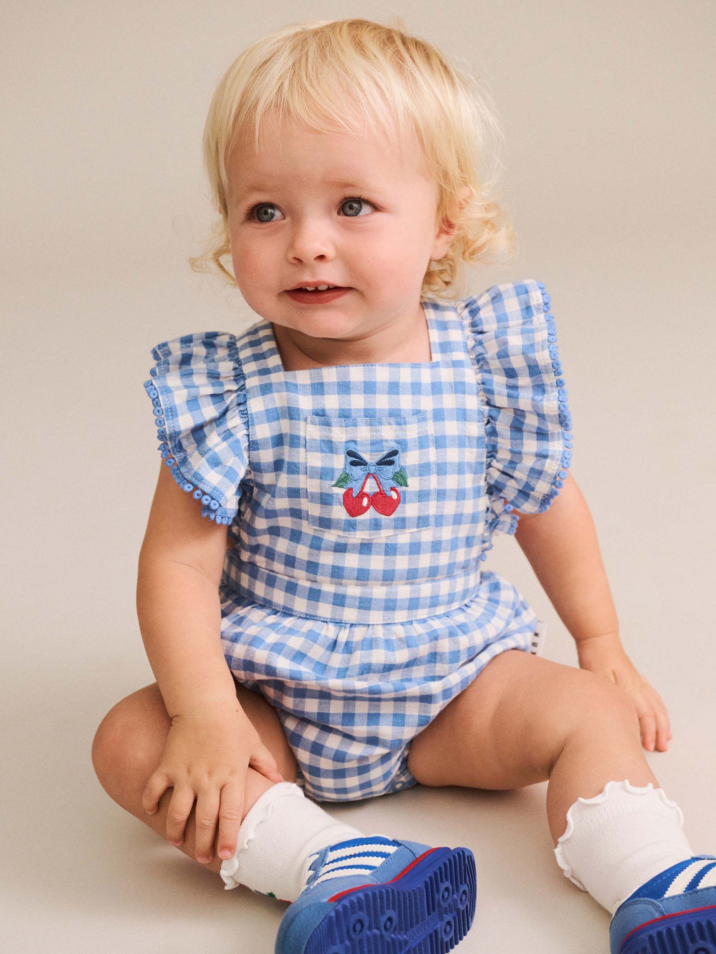 GINGHAM BOW PLAYSUIT - DUSTY BLUE