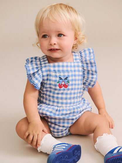 GINGHAM BOW PLAYSUIT - DUSTY BLUE