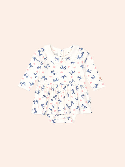 HEARTS AND BOWS ROMPER - ALMOND MILK