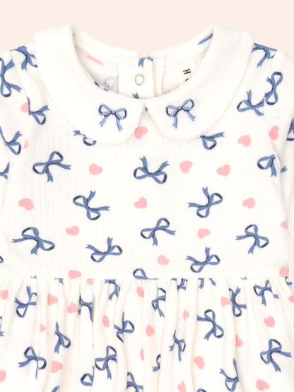 HEARTS AND BOWS ROMPER - ALMOND MILK