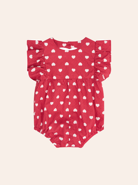 I HEART YOU HALTER BUBBLE ROMPER - CHERRY
