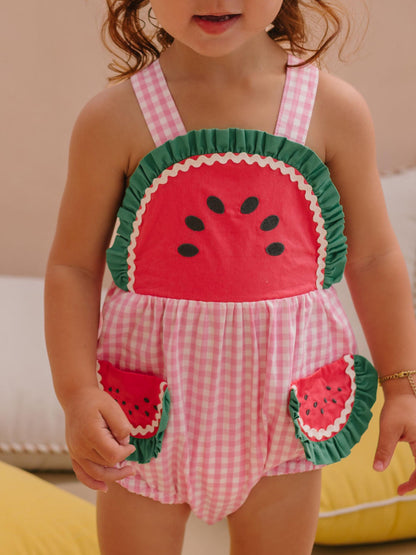 ONE-IN-A-MELON CHECK ROMPER - SHERBET