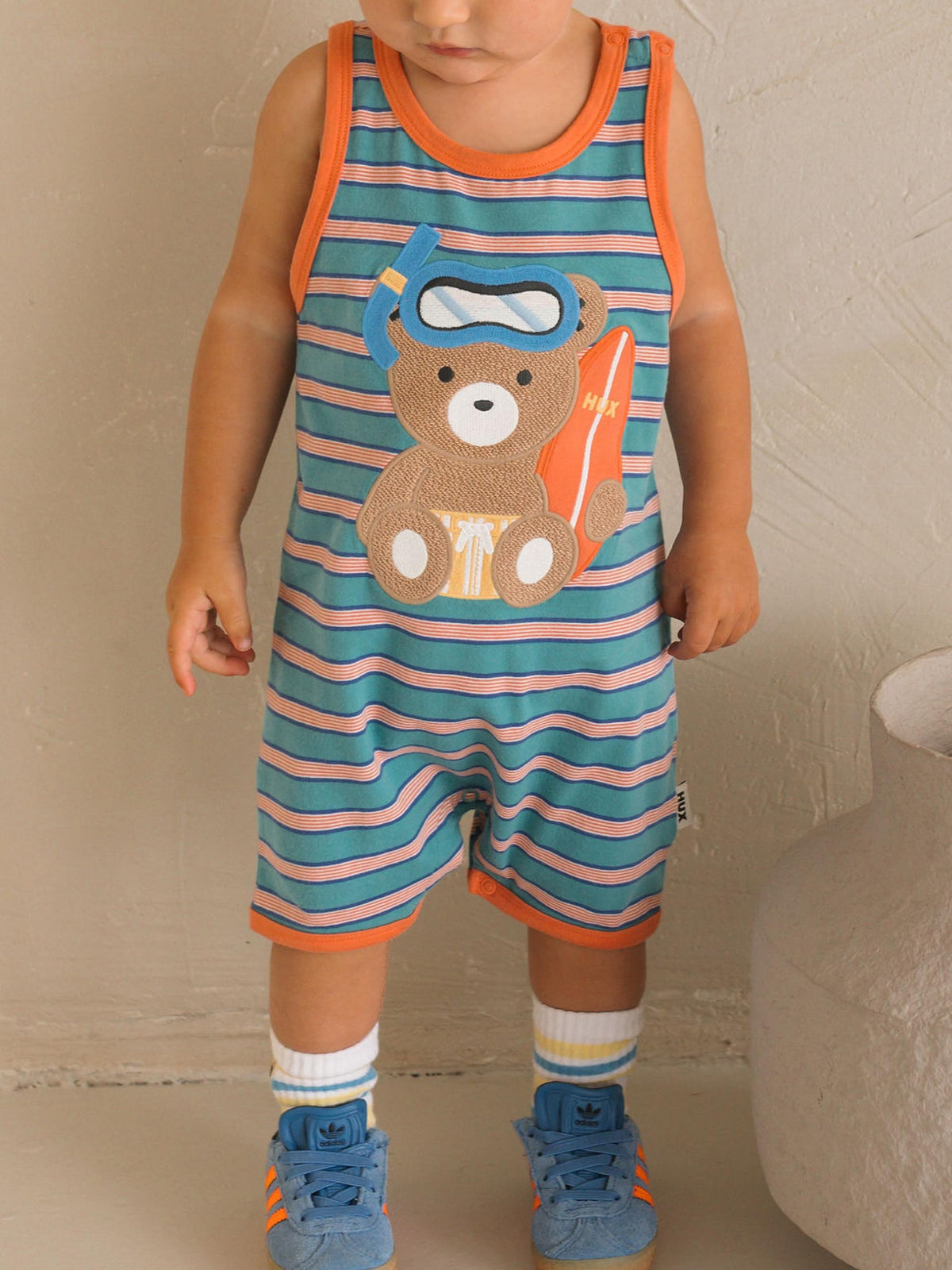 SNORKEL SITTING HUX STRIPE ROMPER - LAGOON STRIPE
