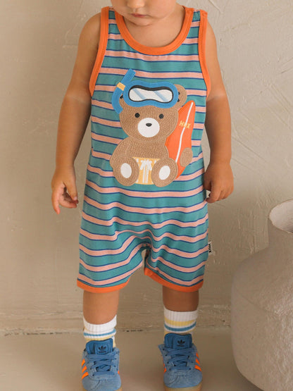 SNORKEL SITTING HUX STRIPE ROMPER - LAGOON STRIPE