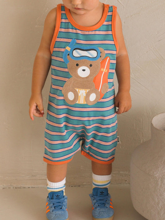 SNORKEL SITTING HUX STRIPE ROMPER - LAGOON STRIPE