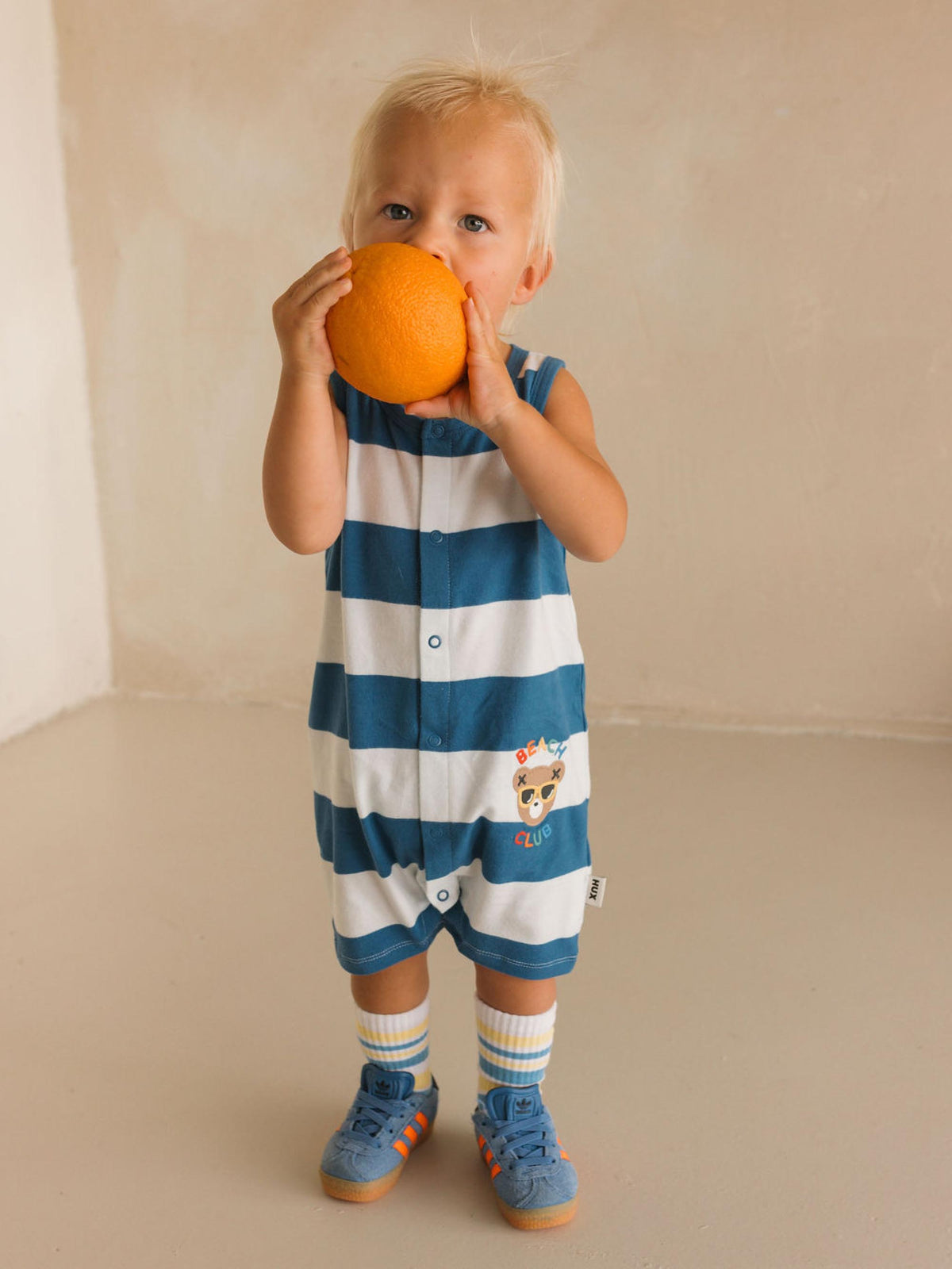 BEACH CLUB HUX BLOCK STRIPE ROMPER - SEAPOINT ALMOND STRIPE