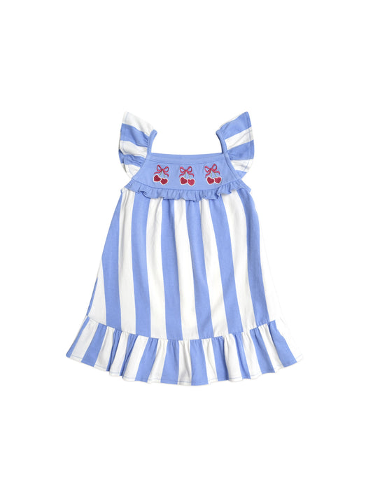 SEASIDE CHERRY STRIPE DRESS - SEASIDE ALMOND MILK