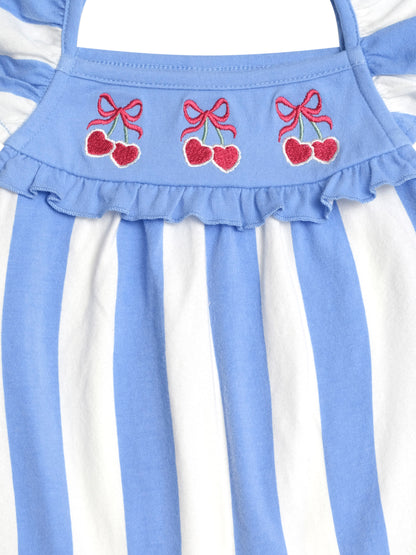 SEASIDE CHERRY STRIPE DRESS - SEASIDE ALMOND MILK