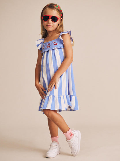 SEASIDE CHERRY STRIPE DRESS - SEASIDE ALMOND MILK