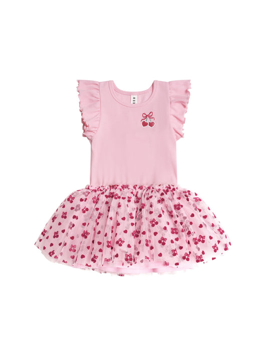 CHERRY PIE RIB TULLE DRESS - APRICOT